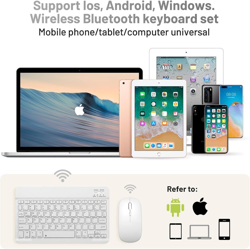 Guiheng Bluetooth Keyboard and Mouse Combo Rechargeable Portable Wireless Keyboard Mouse Set for Apple iPad iPhone iOS 13 and Above Samsung Tablet Phone Smartphone Android Windows (10 inch White) - Image 2